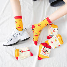Original Color Stitching Cartoon Print Cute Sock Women Mid-tube Cherry Wild Fashion Korean Style College Style Kawaii Crew Socks 2024 - buy cheap