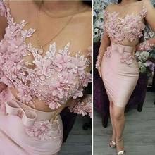 Homecoming Dress Pink Crew-Neck Short Prom Dresses With Lace Appliqued Pearls Graduation Dress Sheath vestido azul claro 2020 2024 - buy cheap