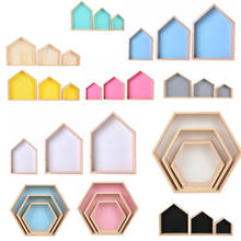 Wooden Hexagon Shelf Children's Room Decorations Nordic House Shaped Wall Mounted Shelves Wall Racks Kids Bedroom Home Decor 2024 - buy cheap