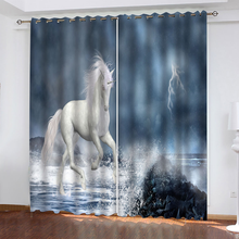 Cortina de cavalo branco moderna 3d, cortina de janela para sala de estar, quarto, blackout 2024 - compre barato