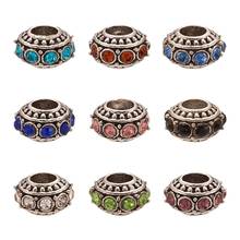 50pcs Alloy Rhinestone European Beads Rondelle Large Hole Beads Mixed Color for Jewelry Making DIY 11x7mm, Hole: 5mm 2024 - buy cheap