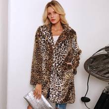 LANSHIFEI F0219 Leopard Faux Fur Coat Women Autumn Winter Warm Soft Fur Jacket Female Plush Fur Long Overcoat Casual Down Coat 2024 - buy cheap