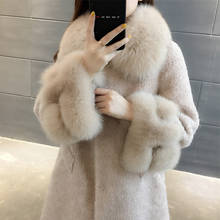 Casaco de pele com capuz feminino, jaqueta de inverno 2021 para mulheres casaco de pele de cashmere manga pu jaqueta de pele de ovelha e cabelo 2024 - compre barato