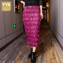 Streetwear Women Wrap Mid-Calf Skirts Slim Purple Sheepskin Elastic High Waist Skirt Autumn Winter Office Lady Pleated Skirt 2024 - buy cheap