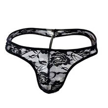 Sexy Gay Underwear Men G-string Thongs Transparent Lace T-panties Man Lingerie Bikini Black Low Rise U Convex Pouch Erotic Penis 2024 - buy cheap