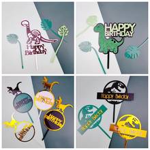 Acrylic Dinosaur Happy Birthday Cake Topper Coconut Tree Birthday Cupcake Toppers Flags for Kids Birthday Party Cake Decorations 2024 - buy cheap