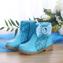 Disney children's frozen princess Elsa non-slip soft sole bow crystal sequin snow boots short boots warm casual shoes 2024 - buy cheap