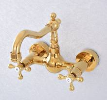 Gold Color Brass Dual Cross Handles Wall Mounted Hot & Cold Bathroom Kitchen Basin Sink Swivel Faucet Mixer Tap zsf621 2024 - buy cheap