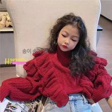 Girl ruffles cute cotton sweater children thicker high neck outerwear kids overalls teenage outfit sweater 4-14Y ws1937 2024 - buy cheap