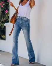 Эластичные рваные женские джинсы с высокой талией, расклешенные брюки, Осенние Длинные повседневные брюки, женские синие для женщин, 2XL FY-Urban, хипстерские 2024 - купить недорого