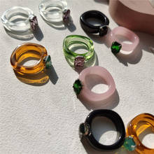 2021 New Retro Colorful Transparent Imitation Rhinestone Minimalist Geometric Circle Resin Rings for Women Girls Jewelry 2024 - buy cheap