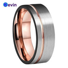 Black Rose Gold Tungsten Ring Wedding Band For Men And Women Flat Band With Offset Groove 8MM Comfort Fit 2024 - buy cheap