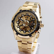 Gorben relógio de prata/ouro, pulseira de aço inoxidável steampunk casual automático, relógios de esqueleto mecânico masculinos, relógio de pulso 2024 - compre barato