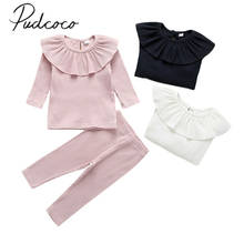 2019 Baby Spring Autumn Clothing Toddler Baby Girl Clothes Knitted Ruffle Tops T-Shirt Leggings Pants 2Pcs Solid Outfits 6M-3T 2024 - buy cheap