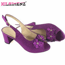 Latest 2019 Fashionable Italian Design Shoes Decorate with Rhinestone in Purple Color Nigerian Women Sandals for Wedding 2024 - buy cheap