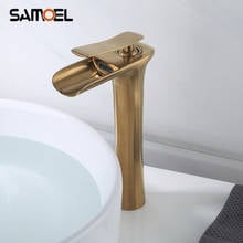 Novo estilo torneira cascata escovada dourada, pia do banheiro, alça única, misturador de bronze g1115 2024 - compre barato