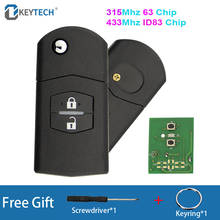 Okeytech, chave de carro de controle remoto dobrável com 2 botões, chip 63 315mhz id83 para mazda 3 mazda 6 433mhz 2024 - compre barato
