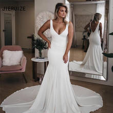 JIERUIZE Sexy Slim Beach Wedding Dresses Deep V Neck Backless White Ivory Soft Satin Mermaid Bridal Gowns Long  robe de mariee 2024 - buy cheap