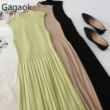 Gagaok-vestido ajustado de punto para mujer, vestido sin mangas liso, cuello redondo, Retro, Midi, elástico, primavera y otoño 2024 - compra barato