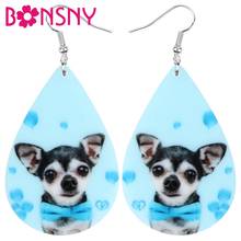 Bonsny Acrylic Teardrop Bow knot Chihuahua Dog Earrings Animal Drop Dangle Jewelry Ornaments For Women Girl Teen Kids Charm Gift 2024 - buy cheap