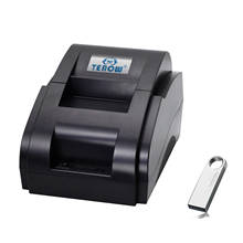 Terow impressora térmica de recibos, de baixo ruído, sistema pos de venda comercial, porta usb com disco em u, 58mm 2024 - compre barato