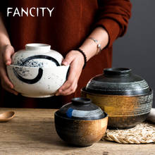Fancity criativo japonês de cerâmica, tigela de sobremesa com tampa, tigela de macarrão instantâneo, para dormitórios estudantes, tigela de macarrão doméstica 2024 - compre barato