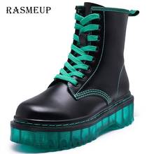 RASMEUP-Botas de plataforma de piel auténtica para mujer, zapatos gruesos con cordones, a la moda, Otoño, 2020 2024 - compra barato