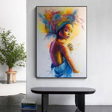 Pintura de tela abstrata para sala de estar, arte grafite em tela, áfrica, menina, arte de parede, cartazes e impressões para decoração 2024 - compre barato