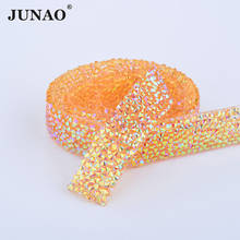 JUNAO-Cadena de diamantes de imitación de cristal, cinta de cristal, apliques de diamantes, bandas para ropa, color amarillo AB, 5 yardas x 15mm 2024 - compra barato