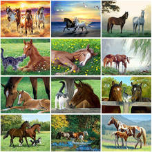 Completo quadrado redondo diamante mosaico de animais cavalo pintura com diamantes ponto cruz bordado imagem de strass 2024 - compre barato