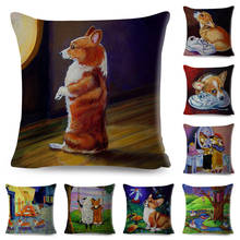 Corgi galés de pintura al óleo para niños, funda de almohada con diseño de dibujos animados coloridos, para sofá, habitación infantil 2024 - compra barato