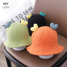 Winter Korean Baby Knitted Hat For Girl Boy Autumn Warm Cap Lovely Heart Children Bucket Hats Candy Color Fisherman Caps 2024 - buy cheap