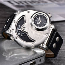 Relógio de pulso com design exclusivo masculino, dois fusos horários de quartzo oulm 9591 casual para homens 2024 - compre barato