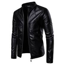 Мужская Байкерская мотоциклетная куртка, повседневная черная куртка из искусственной кожи с воротником-стойкой и длинным рукавом, большой размер 5xl 2024 - купить недорого