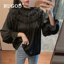 RUGOD fashion women tops and blouse fashion stringy selvedge pleated chiffon blouse spring summer white black shirt loose blusas 2024 - buy cheap