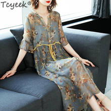 Tcyeek Real Silk Dress Women Summer Dress Print Floral Dresses Long Party Dresses Elegant Office Wear Vestidos Verano LWL1520 2024 - buy cheap