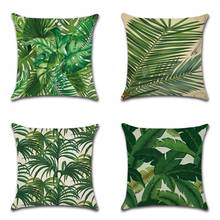 Funda de cojín estampada con plantas tropicales de África, fundas de almohada de algodón y lino con hojas verdes para silla/coche/sofá, decoración del hogar 2024 - compra barato