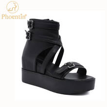 Phoentin-sandalias romanas para mujer, botas negras de verano, zapatos de plataforma de fondo grueso, cuñas con cremallera, zapatos con correa cruzada FT1074 2024 - compra barato