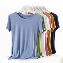 Camiseta básica modal 95% algodão, camiseta de verão feminina de malha com mangas curtas, alta elasticidade, respirável, gola redonda, top feminino 2024 - compre barato