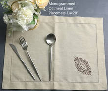 Set of 12 Monogrammed Placemats 14"X20"Hemstitched Oatmeal Linen Table Cloth with Color Embroidered Initial D 2024 - buy cheap