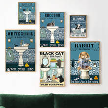 Black Cat Shark Rabbit Raccoon Poster Get Naked Quote Print Bathroom Wall Art Toilet Canvas Painting Pictures Room Wall Decor 2024 - buy cheap