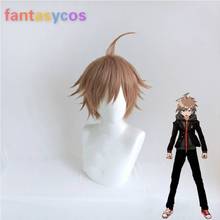 Naegi-peruca para cosplay, peruca curta dangan ronpa, resistente ao calor, de cabelo sintético, marrom, para festas + tampa com peruca grátis 2024 - compre barato