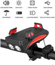 Kit de fonte de celular para bicicleta, conjunto de luz recarregável por usb, suporte para bicicleta ajustável, buzina, ma embutido, bateria externa 2024 - compre barato