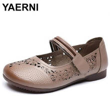 YAERNI 2020 Fashion Summer Shoes Women Genuine Leather Loafers Flats Women Ethnic Style Shallow Breathable Casual Shoes 2024 - buy cheap