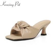 Krazing Pot-Sandalias de tacón alto de cuero de grano completo, mules de verano con pajarita, decoración de superestrella, Punta abierta, vestido formal, sin cordones, L0f3 2024 - compra barato