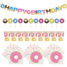 1-20pcs Donut Party Set Components Plate cup Cake insert Baby shower children birthday party disposable tableware set decoration 2024 - buy cheap