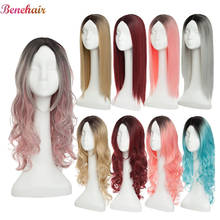 Benhair-peruca sintética ombré, peruca longa de cabelo ondulado, rosa, azul, vermelho e cinza, peças de cabelo para mulheres 2024 - compre barato