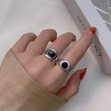 Morivovog 925 Sterling Silver Black Zircon Square Finger Ring Korean Ladies Roman Numerals Retro Rings Women Statement Jewelry 2024 - buy cheap