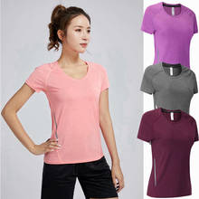 Camiseta feminina para corrida, de secagem rápida, justa, com mangas curtas, respirável, para academia e exercícios de ioga 2024 - compre barato