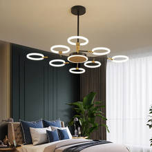 Скандинавская люстра, круглая лампа черного/золотого цвета для спальни, гостиной, столовой, современное простое художественное украшение 2024 - купить недорого